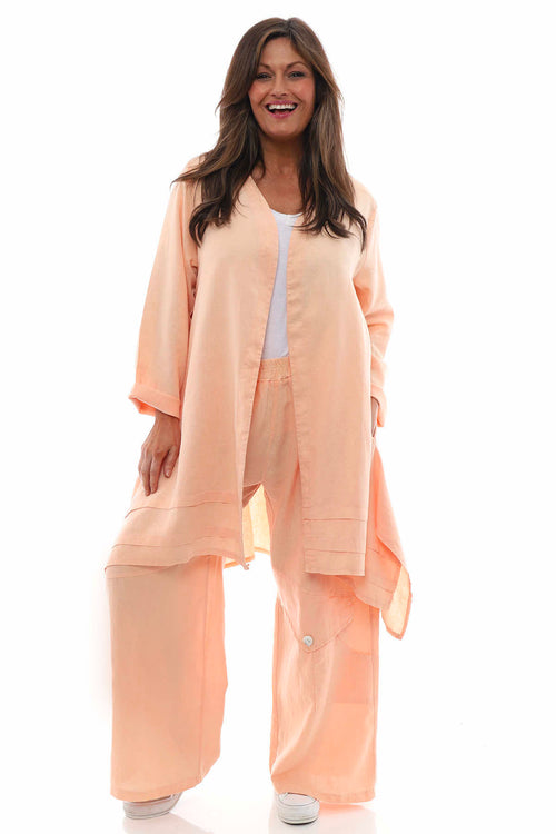 Simena Washed Button Linen Trousers Coral - Image 6