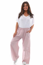 Simena Washed Button Linen Trousers Pink Pink - Simena Washed Button Linen Trousers Pink