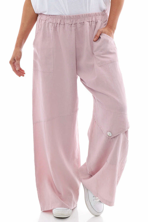 Simena Washed Button Linen Trousers Pink - Image 2