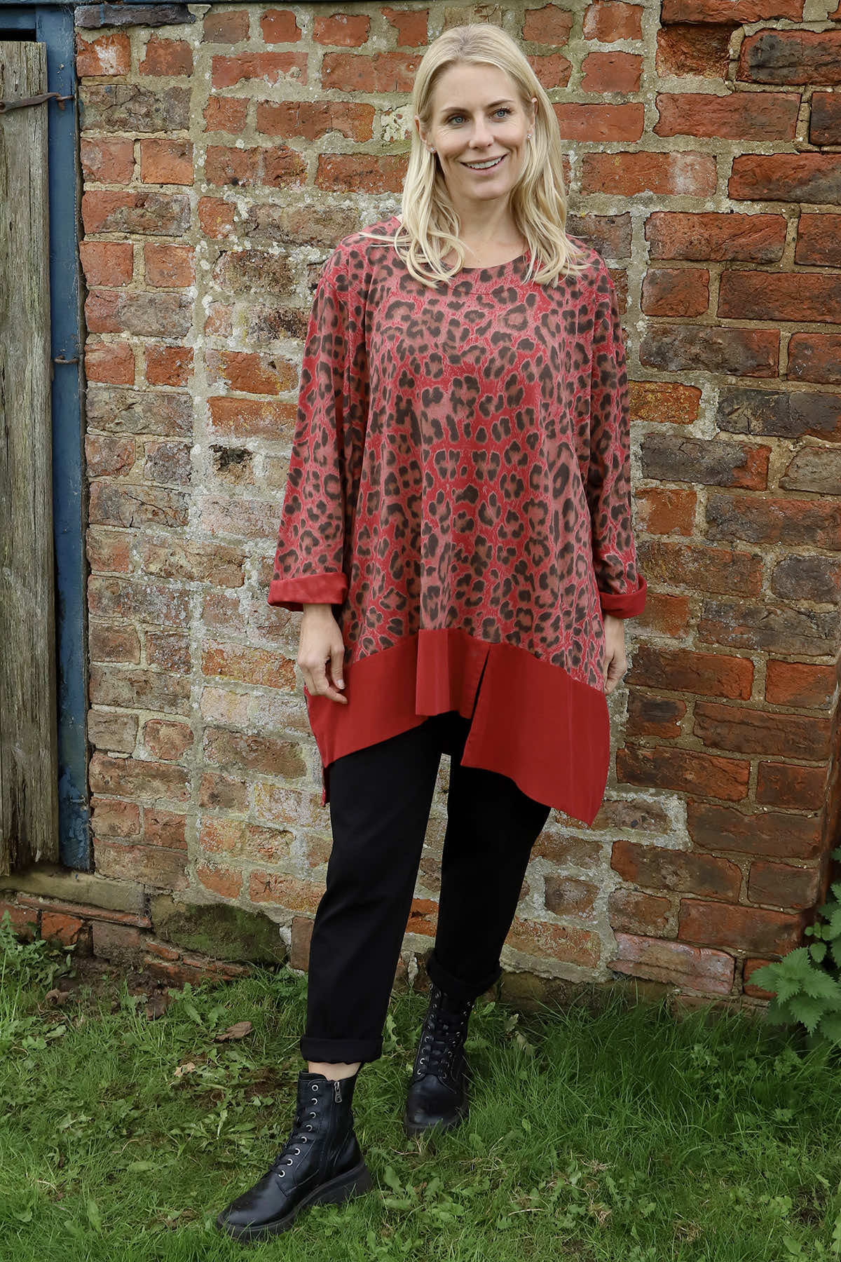 Tamika Leopard Print Cotton Top Red