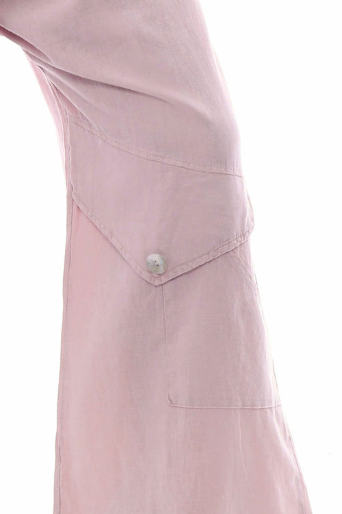 Simena Washed Button Linen Trousers Pink - Image 4