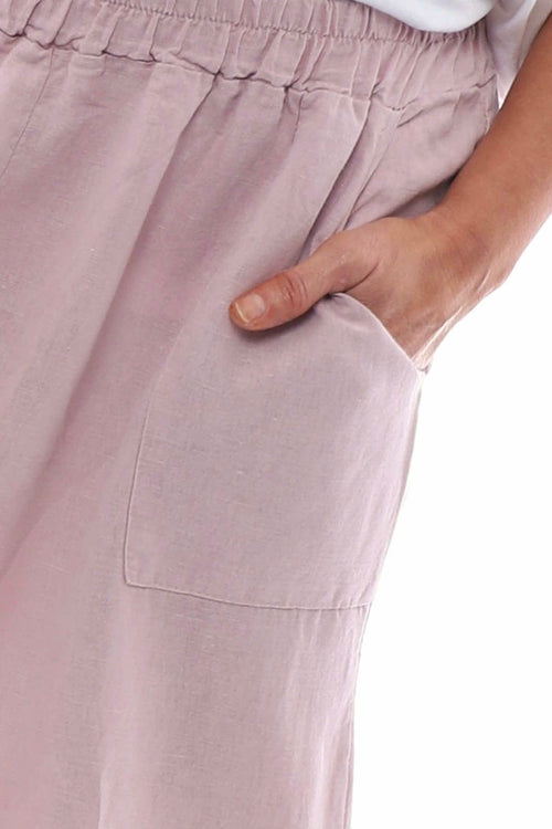 Simena Washed Button Linen Trousers Pink - Image 5