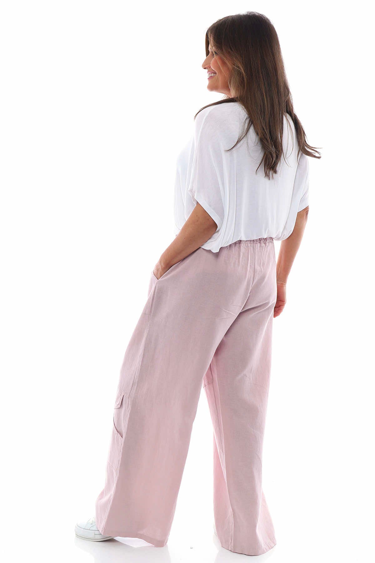 Simena Washed Button Linen Trousers Pink