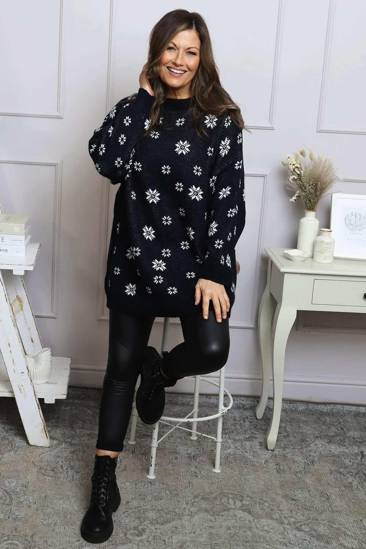 Snowflake Knitted Jumper Navy