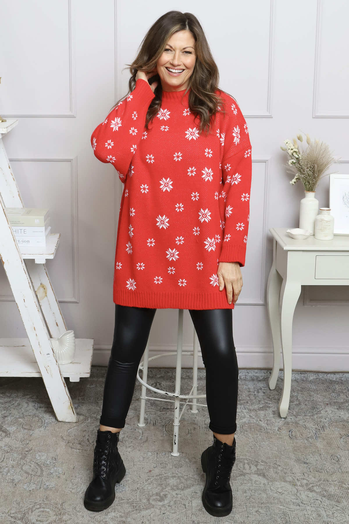 Snowflake Knitted Jumper Red