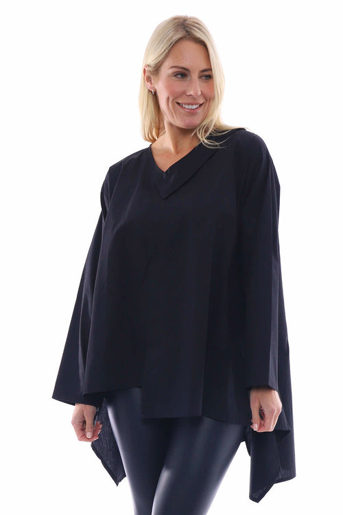 Samaria Half Collar Cotton Shirt Black - Image 2