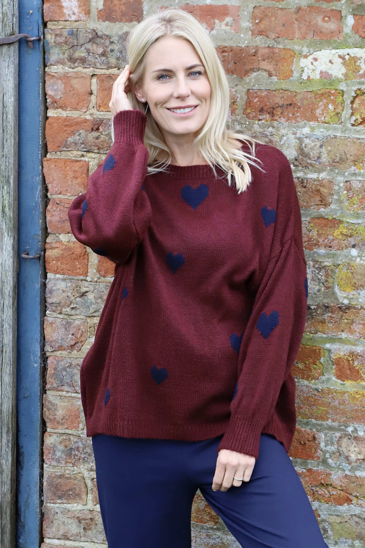 Valentina Heart Knitted Jumper Wine