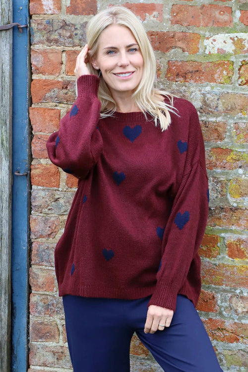 Valentina Heart Knitted Jumper Wine - Image 3