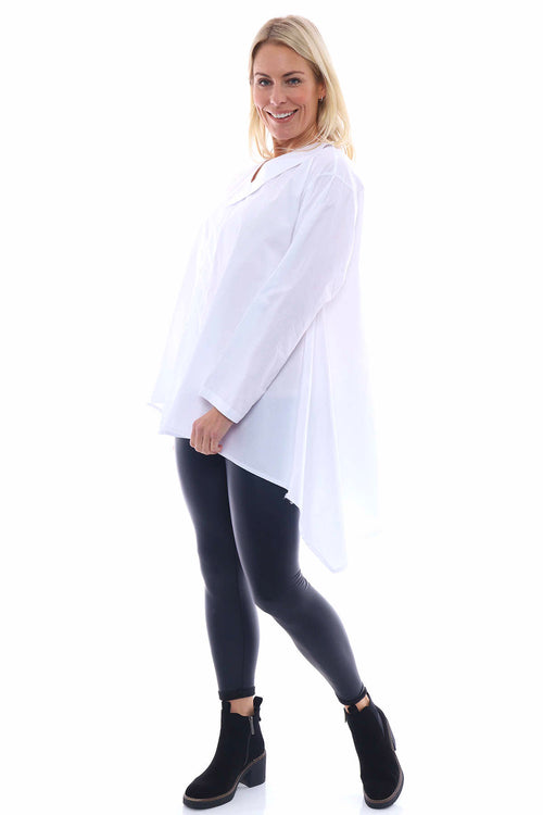 Samaria Half Collar Cotton Shirt White - Image 2