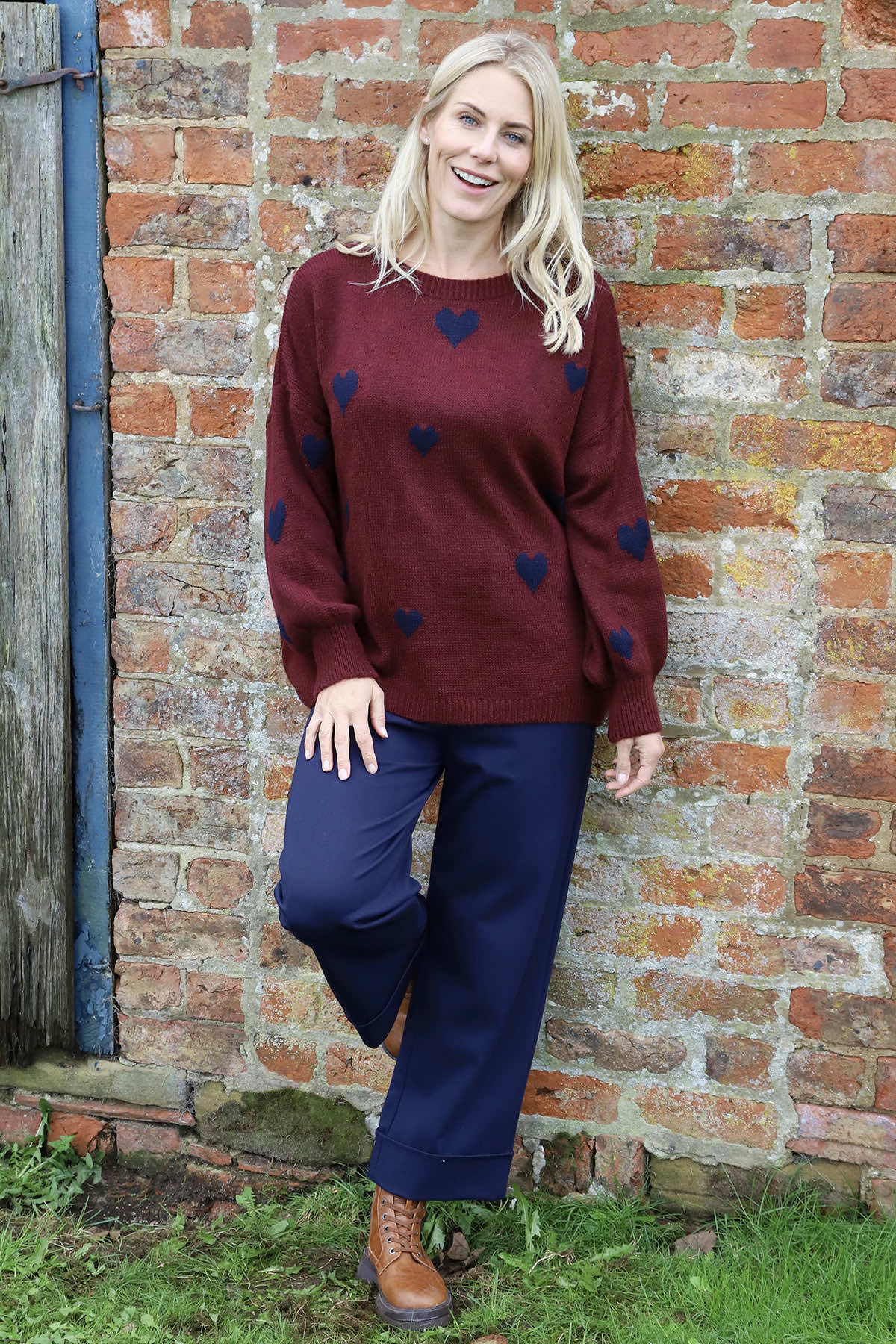 Valentina Heart Knitted Jumper Wine