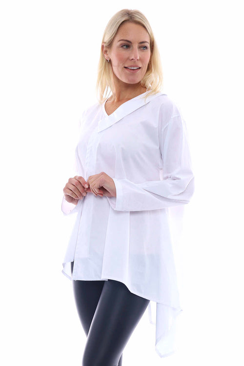 Samaria Half Collar Cotton Shirt White - Image 1