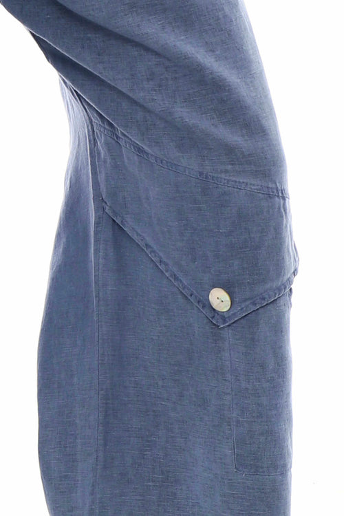 Simena Washed Button Linen Trousers Navy - Image 5