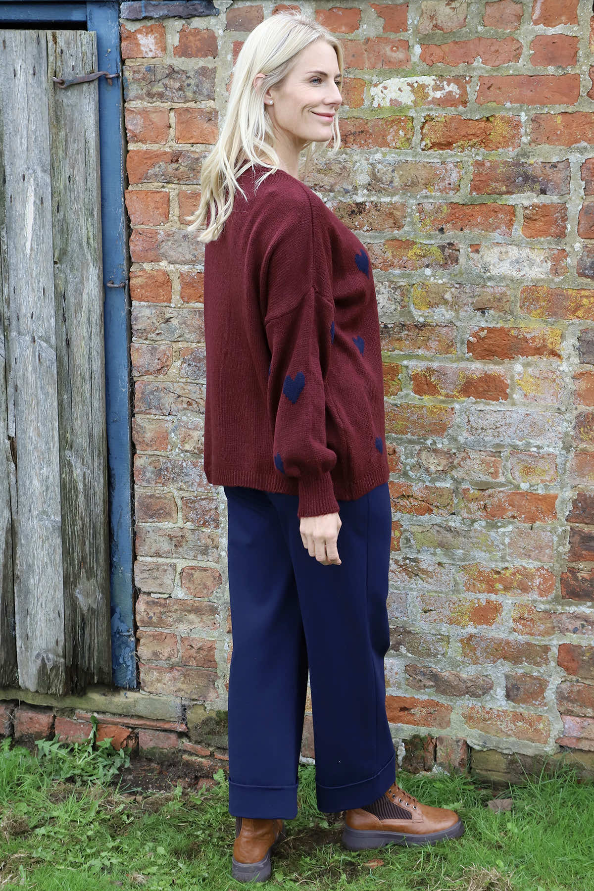 Valentina Heart Knitted Jumper Wine