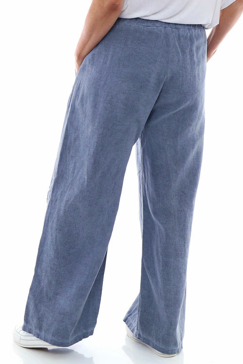 Simena Washed Button Linen Trousers Navy - Image 7