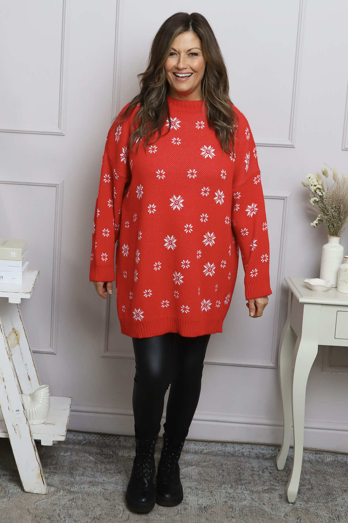 Snowflake Knitted Jumper Red