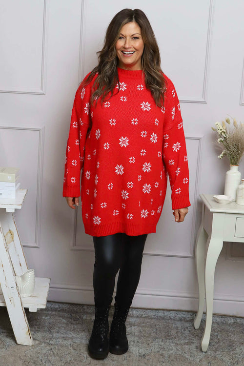 Snowflake Knitted Jumper Red - Image 3