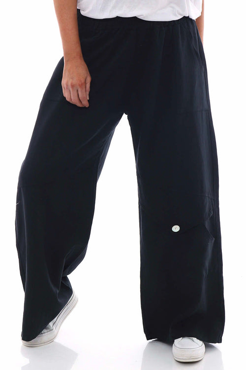 Simena Washed Button Linen Trousers Black - Image 4