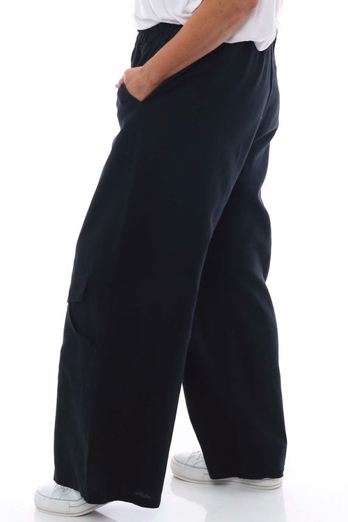 Simena Washed Button Linen Trousers Black - Image 7