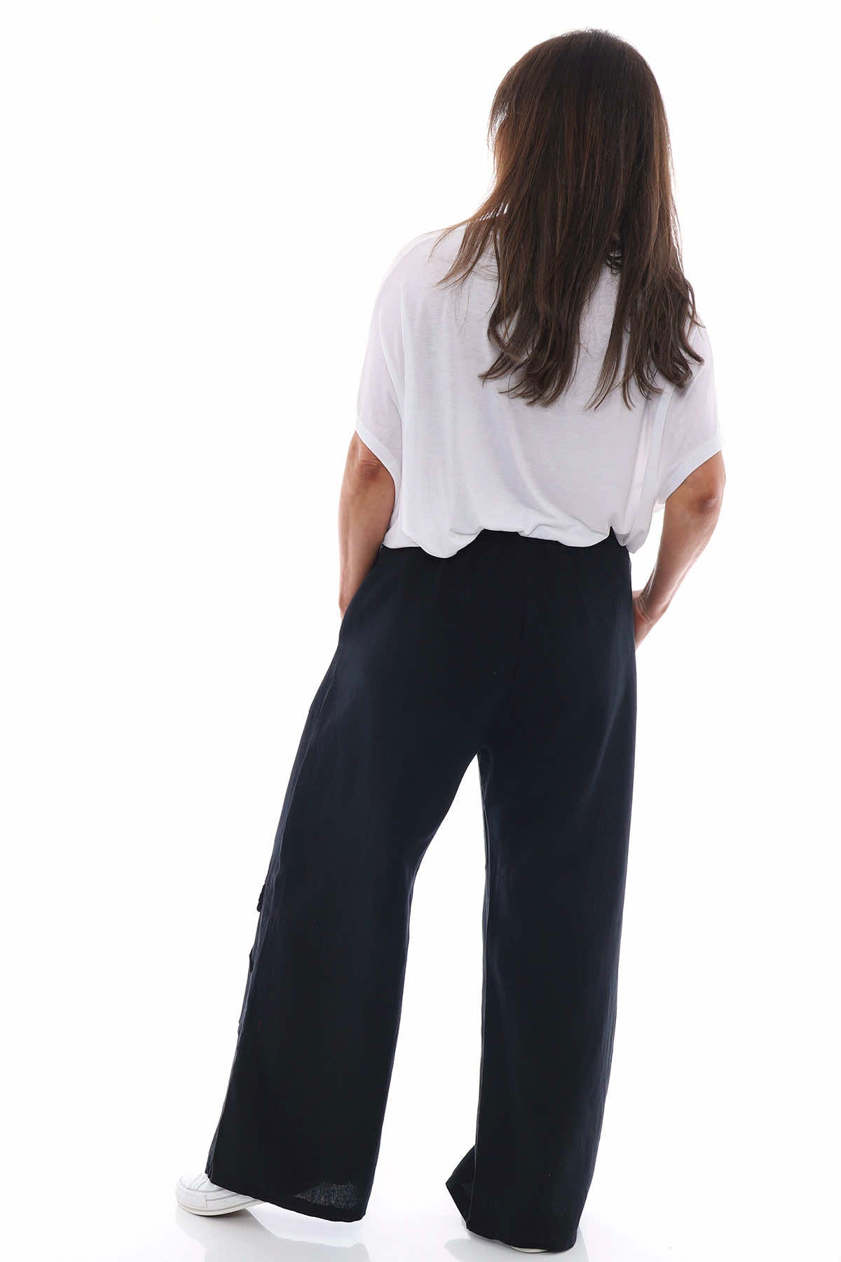 Simena Washed Button Linen Trousers Black