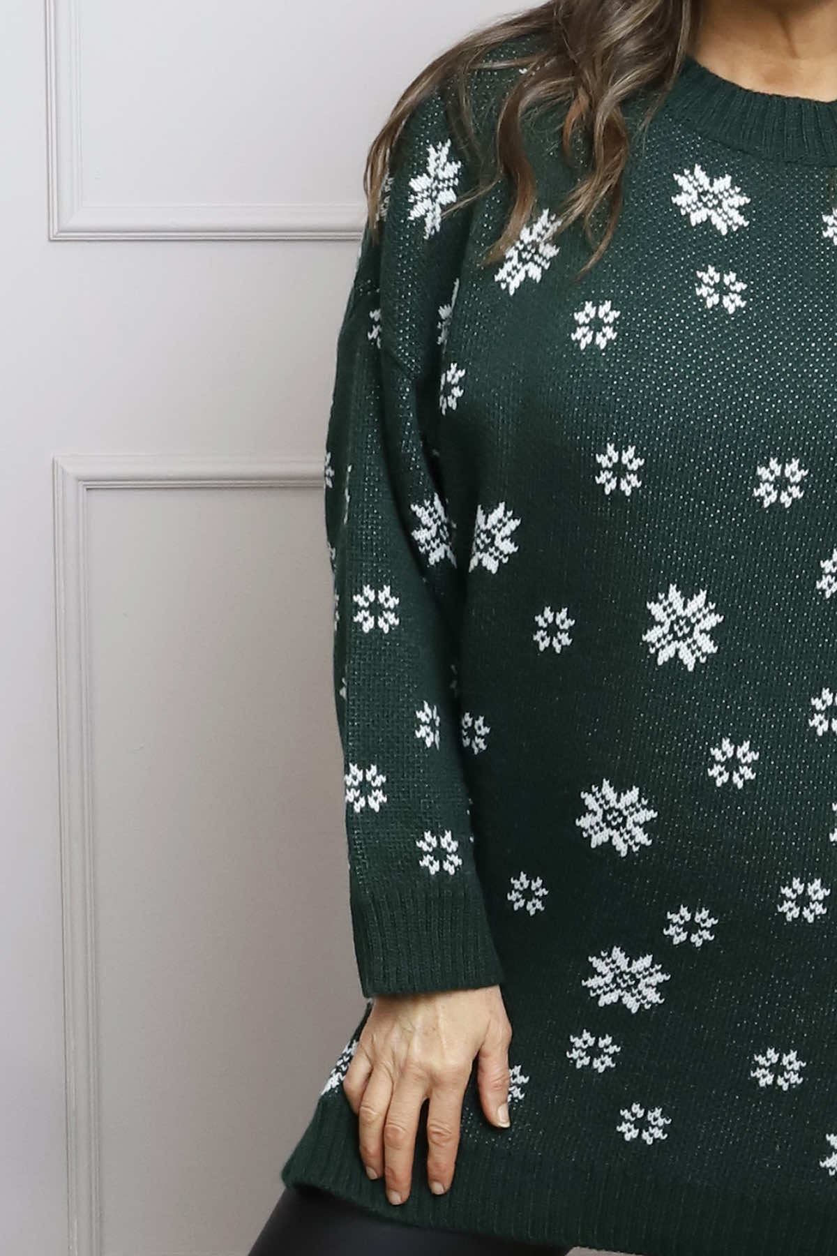 Snowflake Knitted Jumper Bottle Green