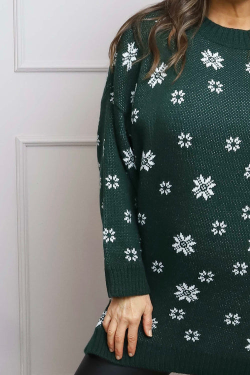 Snowflake Knitted Jumper Bottle Green - Image 3