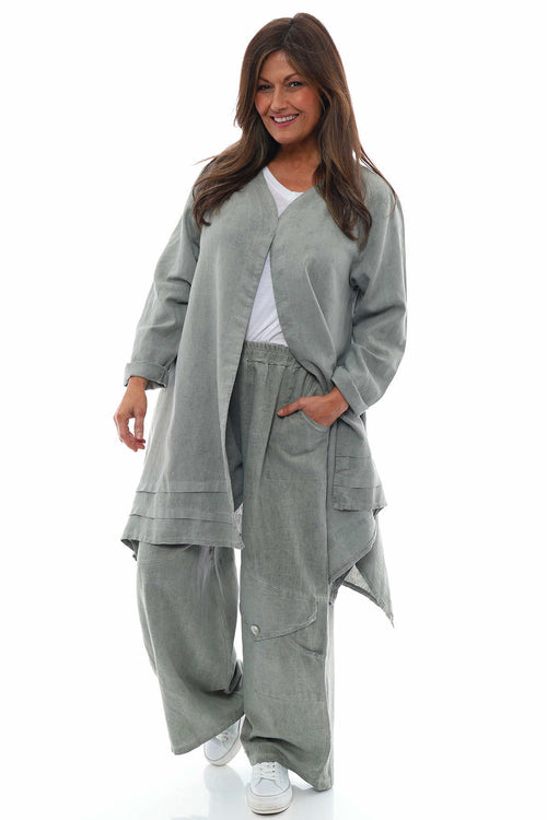 Simena Washed Button Linen Trousers Khaki - Image 6