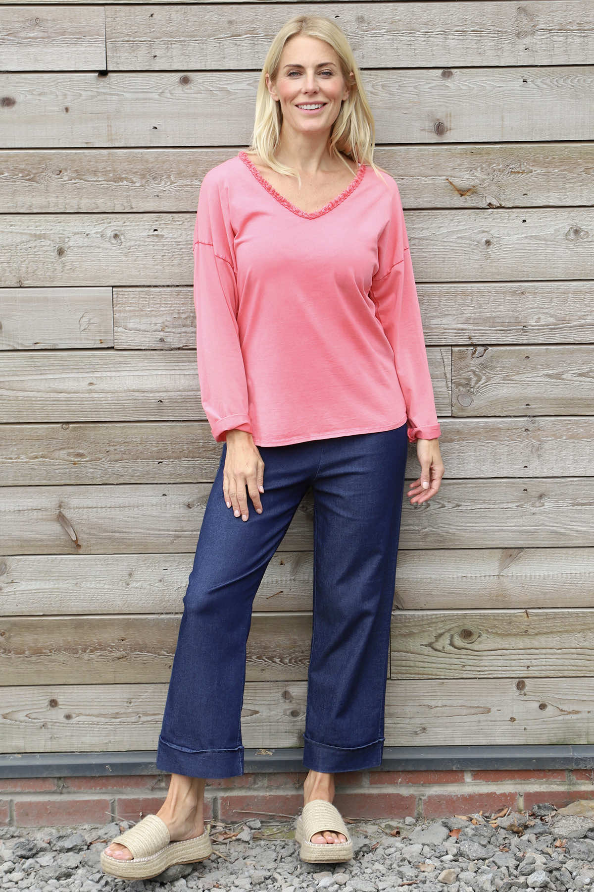 Kinsley Washed V-Neck Cotton Top Red