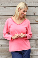 Kinsley Washed V-Neck Cotton Top Red Red - Kinsley Washed V-Neck Cotton Top Red