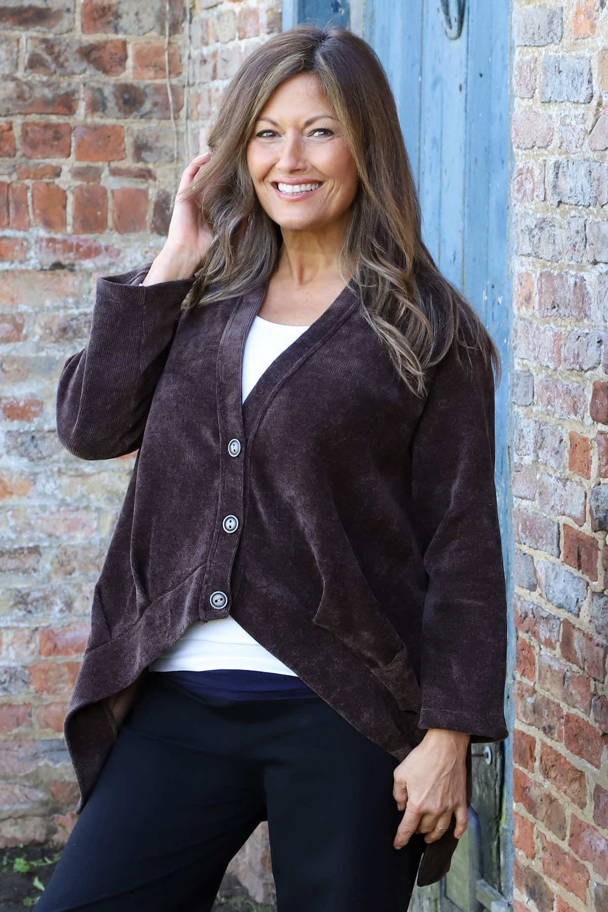 Evangeline Cord Button Top Cocoa