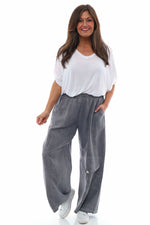 Simena Washed Button Linen Trousers Mid Grey Mid Grey - Simena Washed Button Linen Trousers Mid Grey