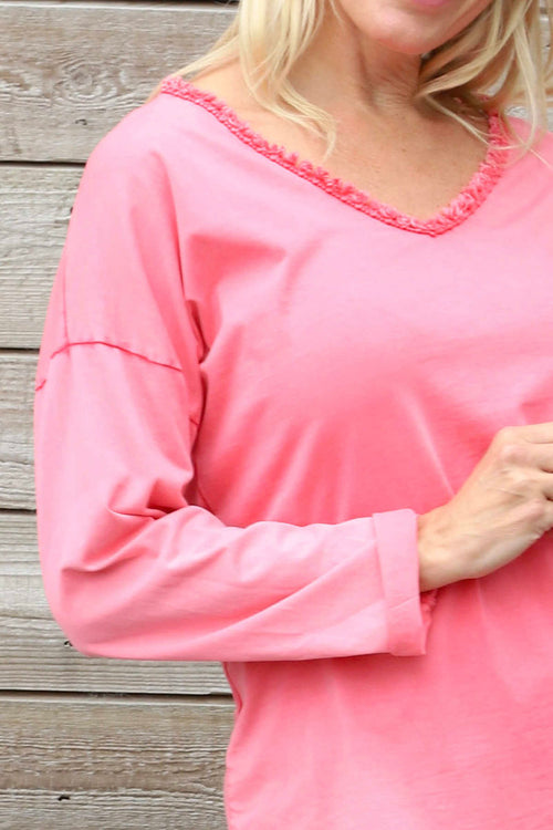 Kinsley Washed V-Neck Cotton Top Red - Image 3