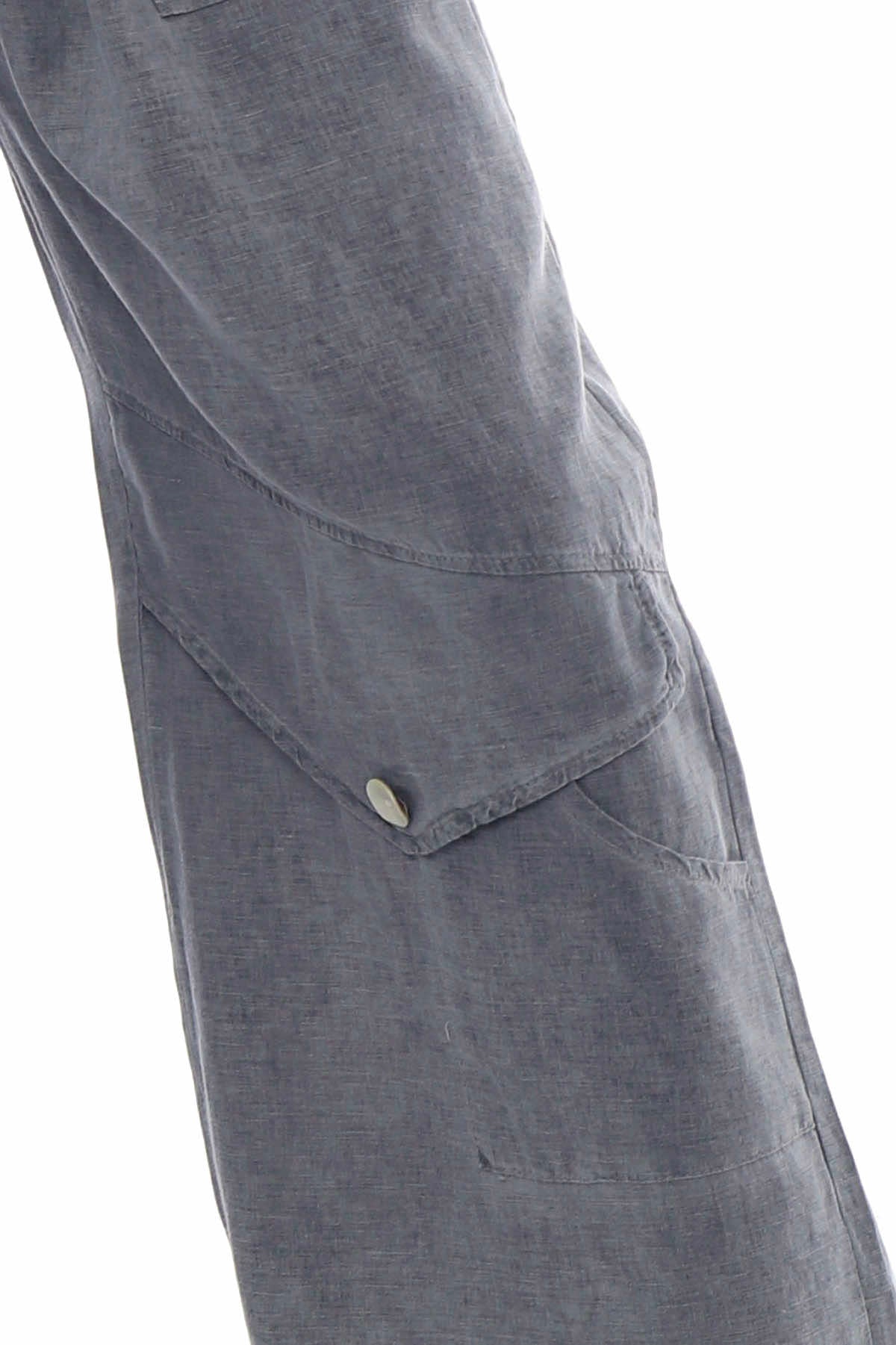 Simena Washed Button Linen Trousers Mid Grey