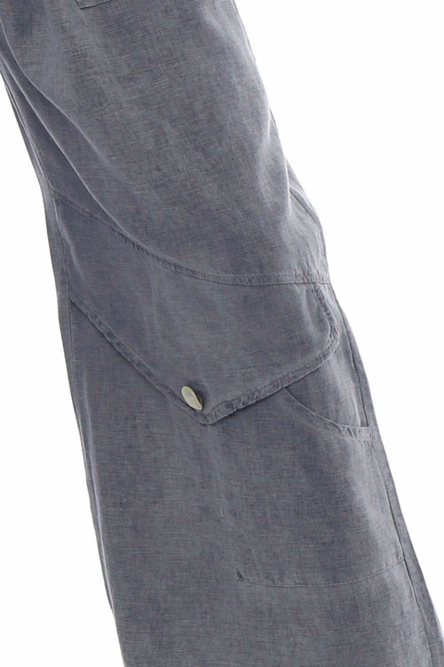 Simena Washed Button Linen Trousers Mid Grey - Image 5
