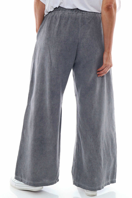 Simena Washed Button Linen Trousers Mid Grey - Image 6