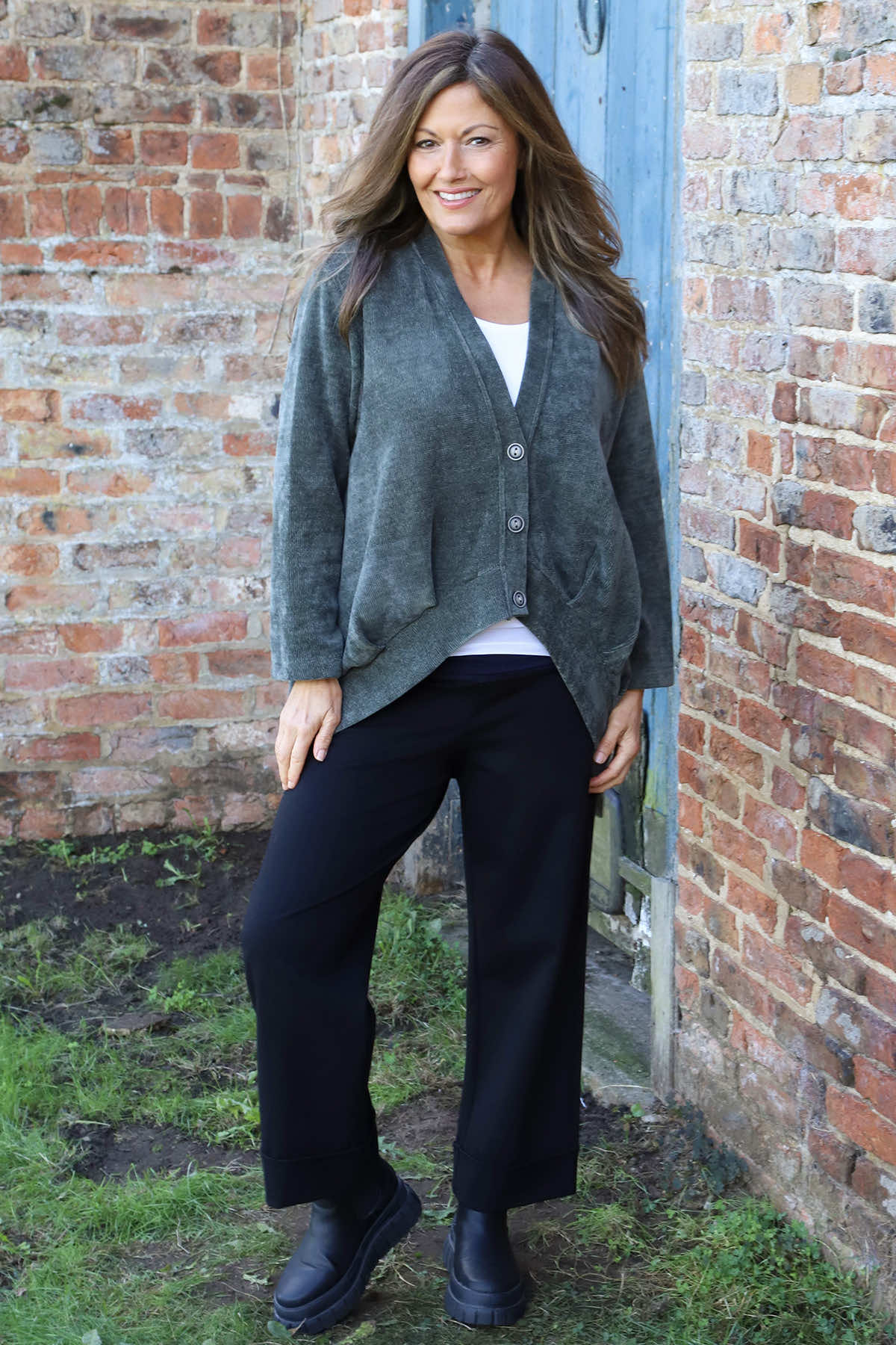 Evangeline Cord Button Top Khaki