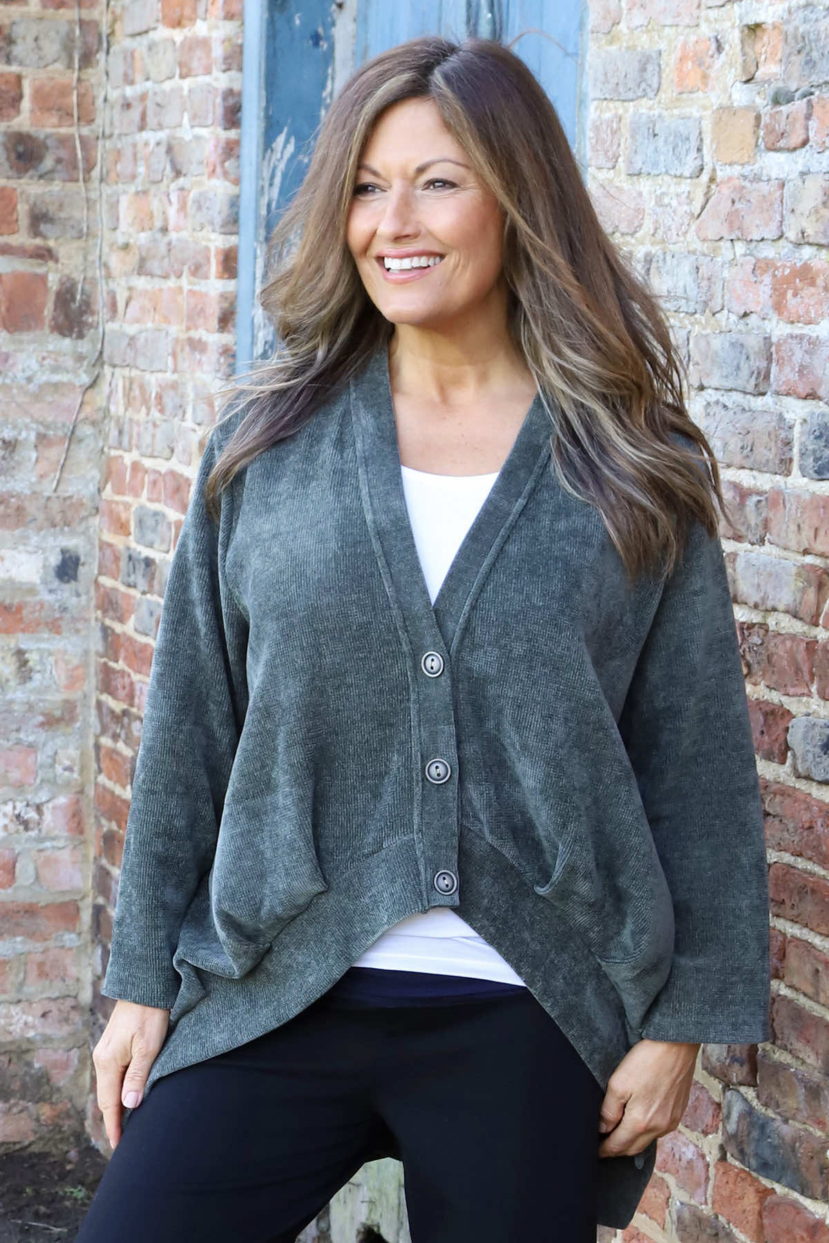 Evangeline Cord Button Top Khaki