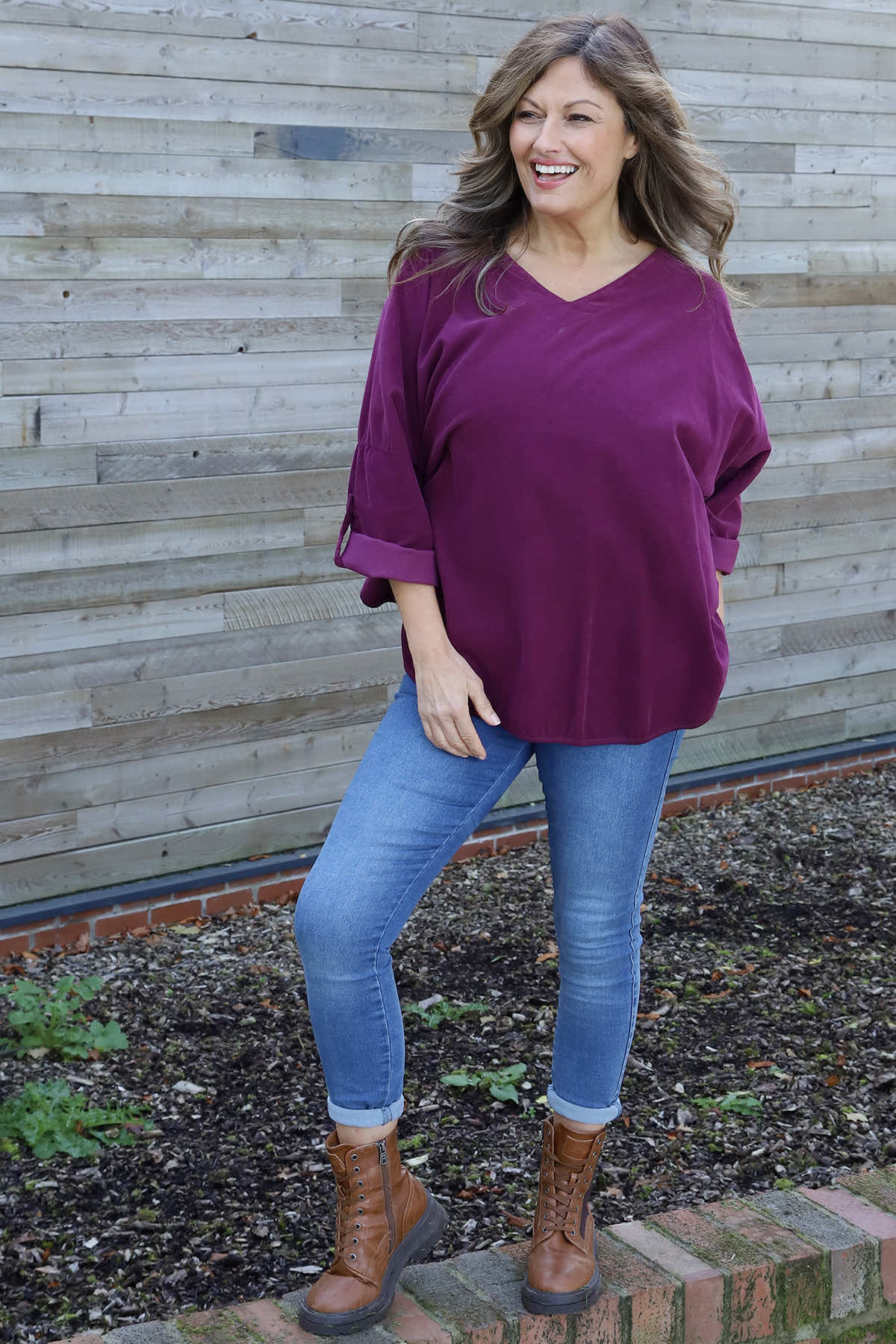 Elara Needlecord Top Burgundy