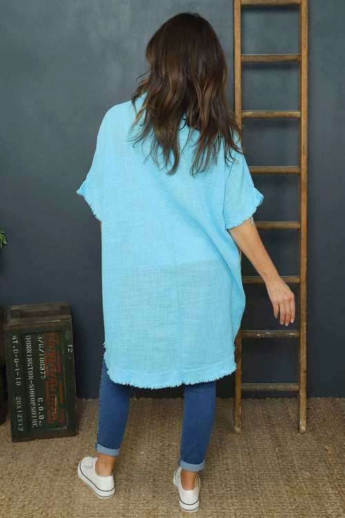 Coletta Button Cotton Top Aqua - Image 4