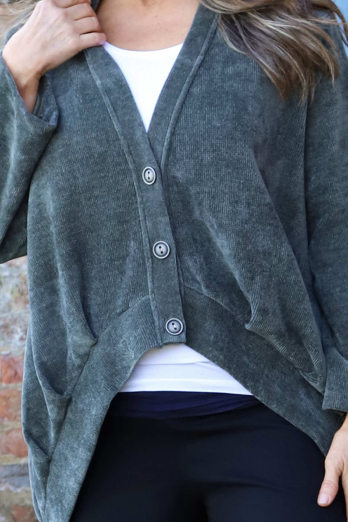 Evangeline Cord Button Top Khaki