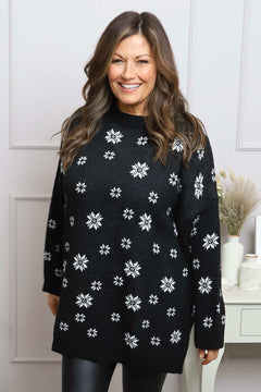 Snowflake Knitted Jumper Black