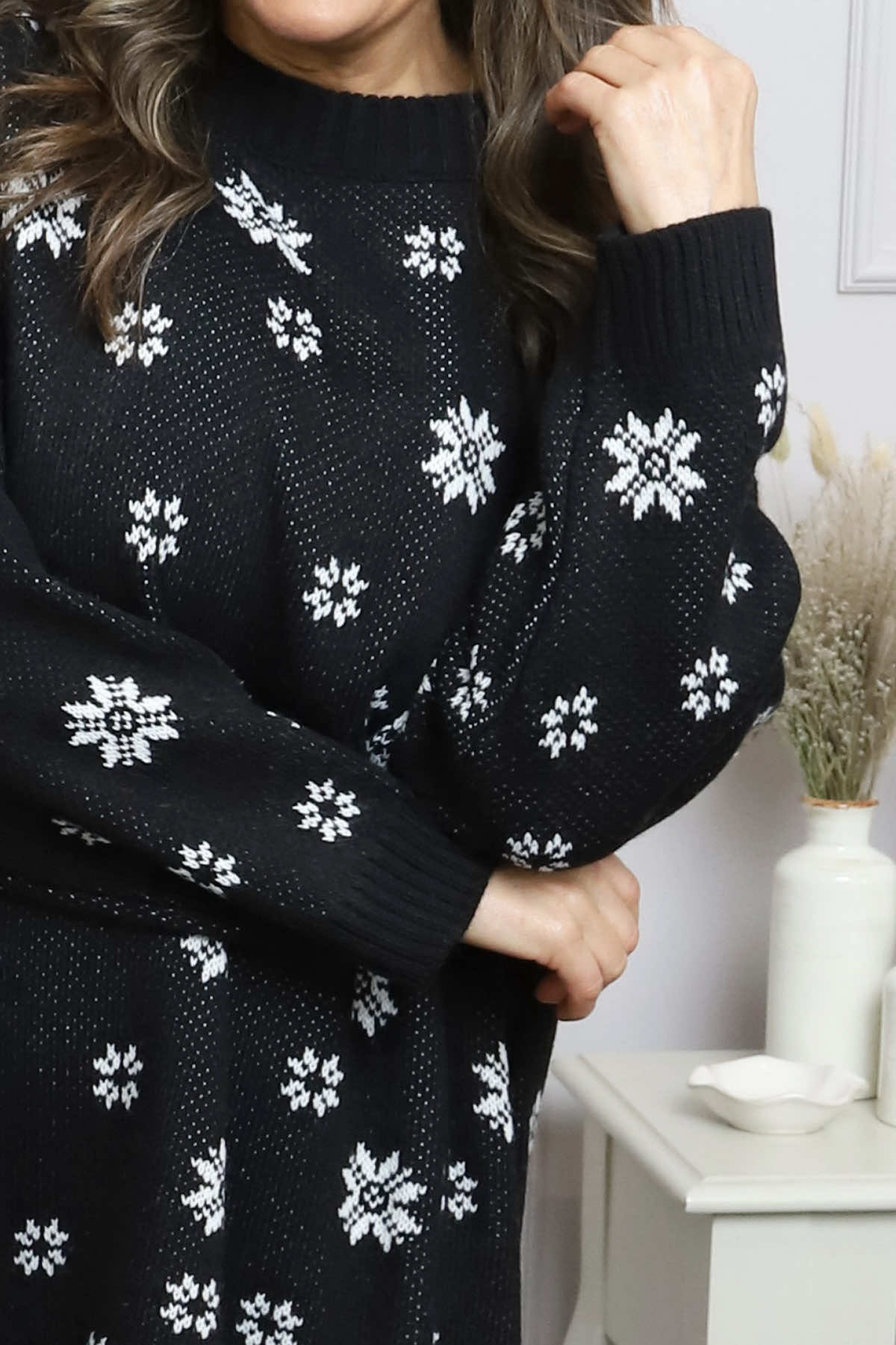 Snowflake Knitted Jumper Black