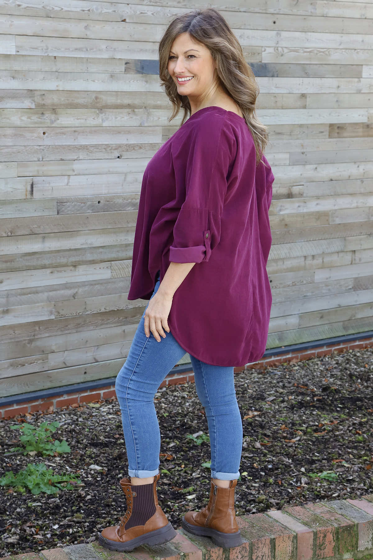 Elara Needlecord Top Burgundy