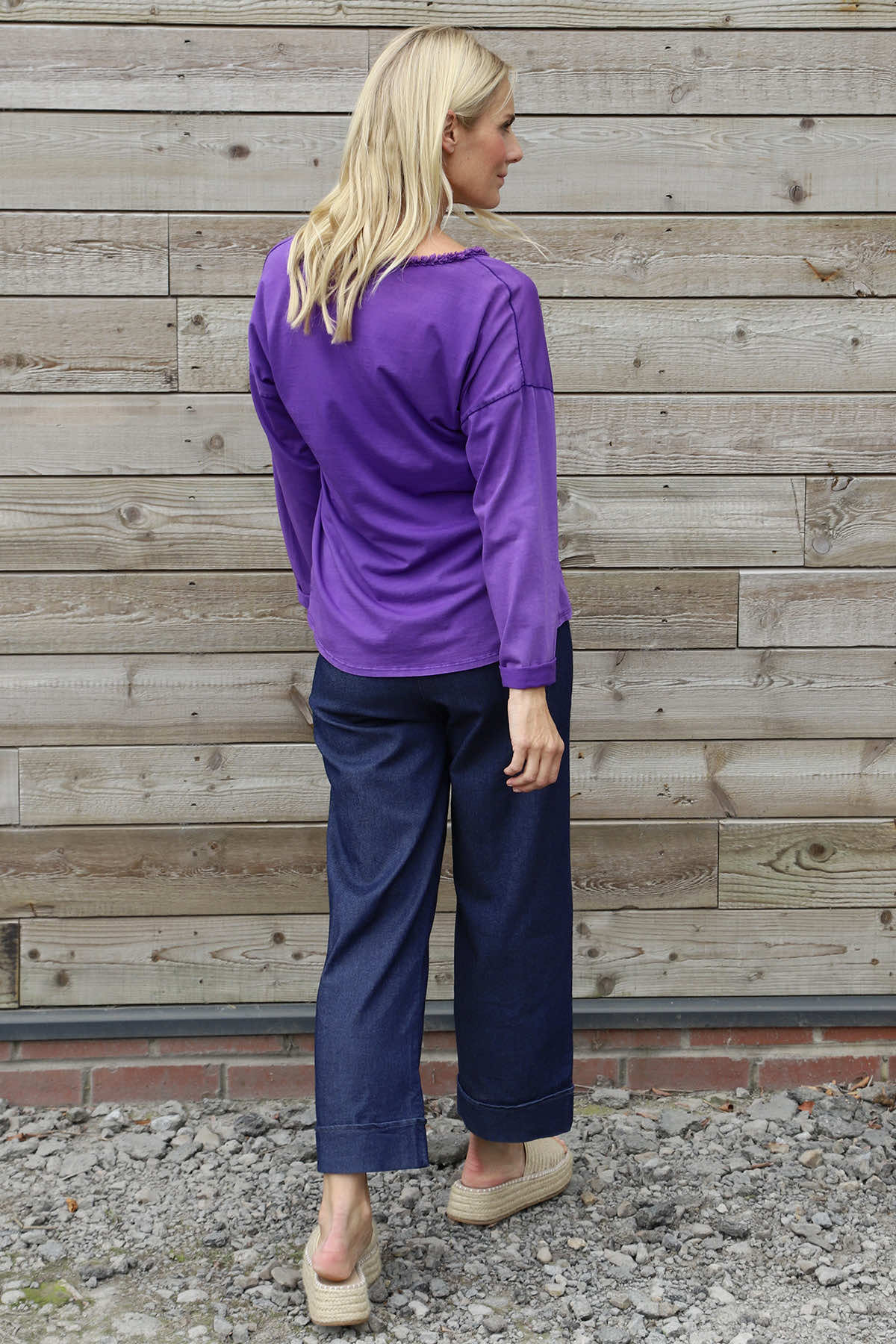 Kinsley Washed V-Neck Cotton Top Purple