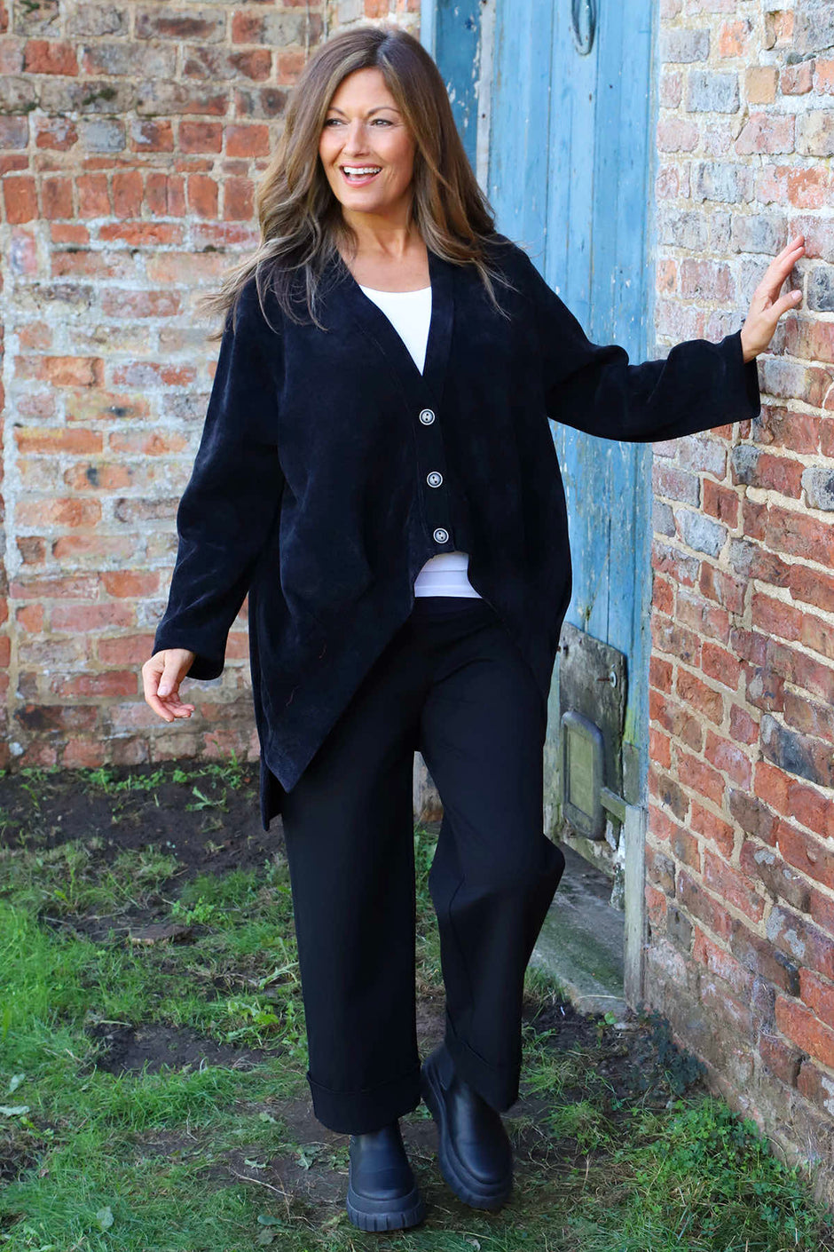 Evangeline Cord Button Top Black