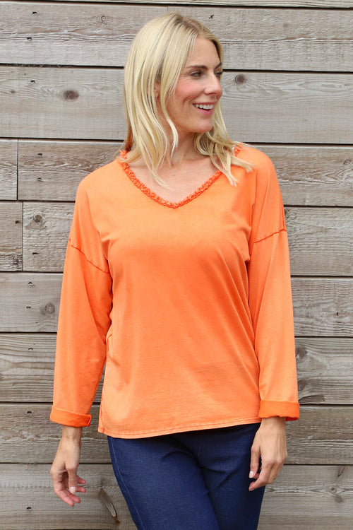 Kinsley Washed V-Neck Cotton Top Orange - Image 1