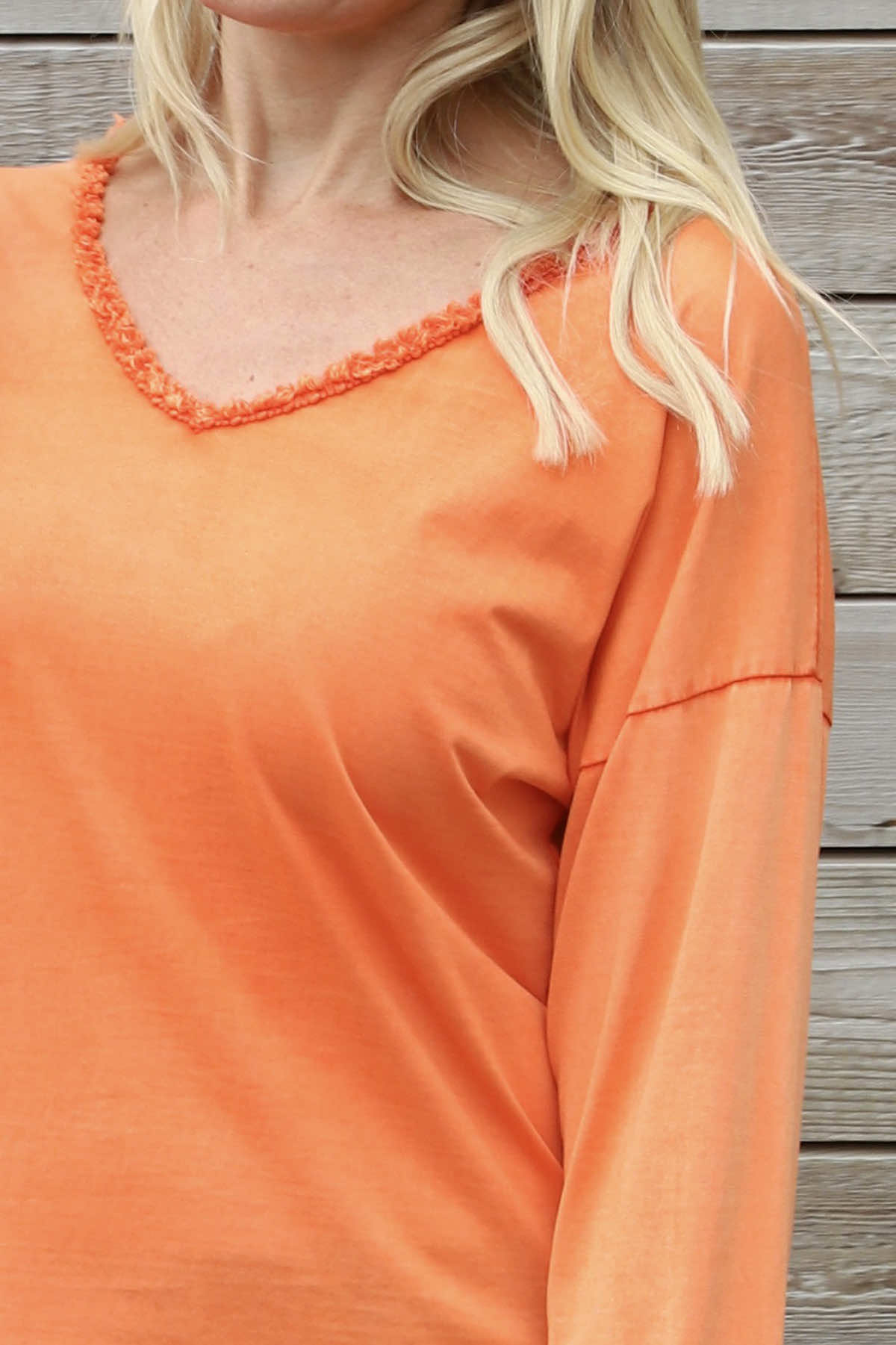 Kinsley Washed V-Neck Cotton Top Orange