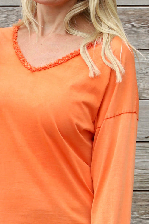 Kinsley Washed V-Neck Cotton Top Orange - Image 3
