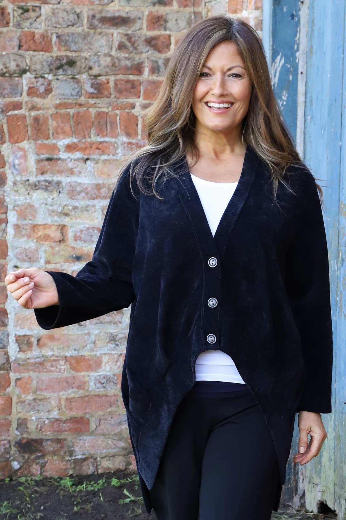 Evangeline Cord Button Top Black