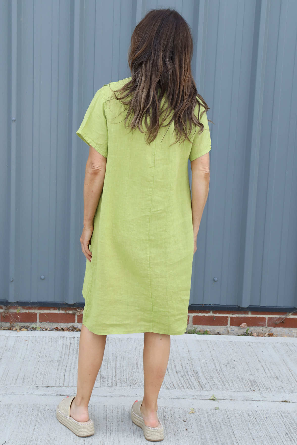 Alondra V-Neck Linen Dress Green