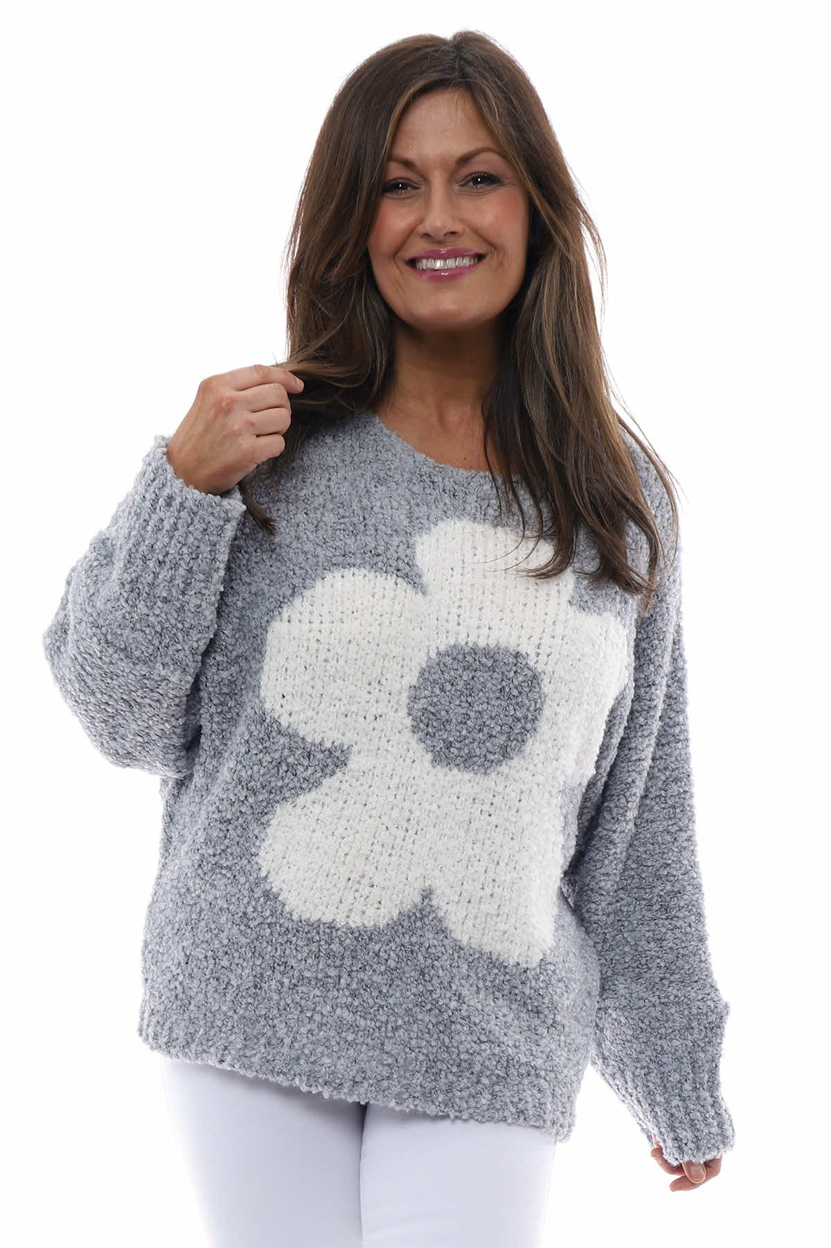 Daisy Boucle Knitted Jumper Grey